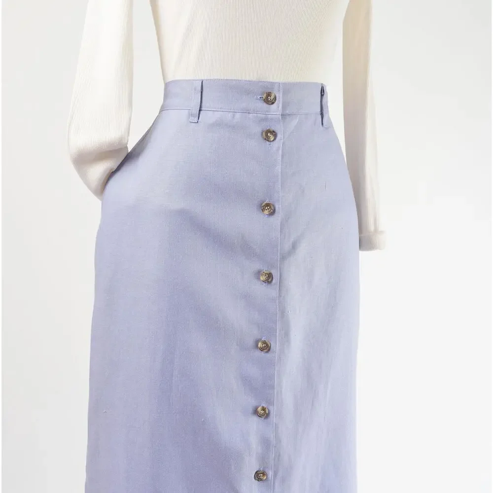 Vintage 90s Purple Linen High Waisted Button Front Maxi Skirt with Pockets 32 L - Picture 4 of 9